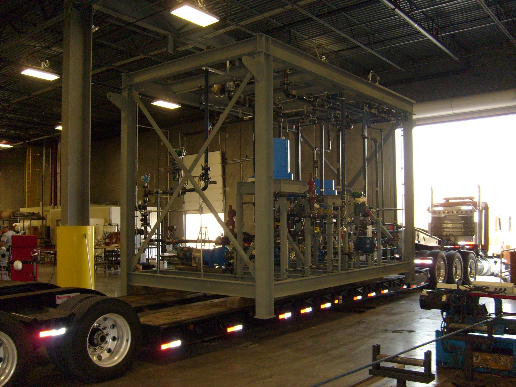 Modular process skid during shop fabrication
